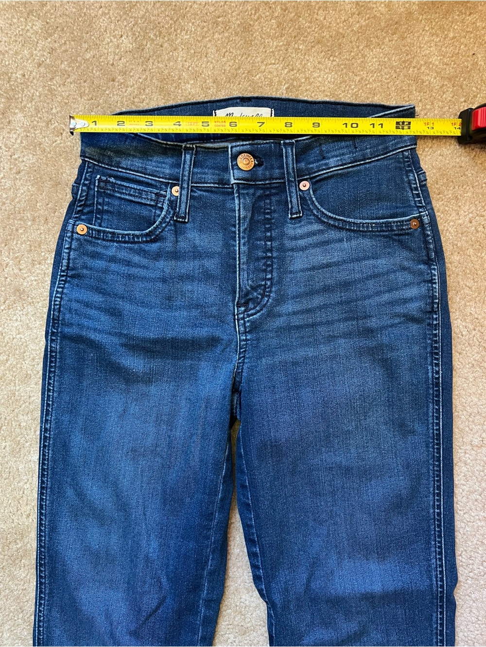 Madewell Mid-Rise Stovepipe Jeans Medium Dark Blue Wash Size 25 Straight Ankle - Picture 3 of 7